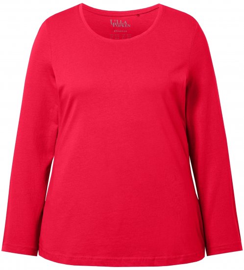 Ulla Popken Basic Round Neck Long Sleeve Slim Fit Cotton Tee Red - Тениски - 