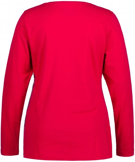 Ulla Popken Basic Round Neck Long Sleeve Slim Fit Cotton Tee Red - Тениски - 