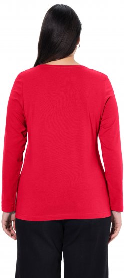 Ulla Popken Basic Round Neck Long Sleeve Slim Fit Cotton Tee Red - Тениски - 