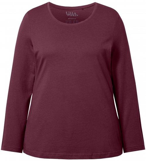 Ulla Popken Basic Round Neck Long Sleeve Slim Fit Cotton Tee Dark Berry - Тениски - 