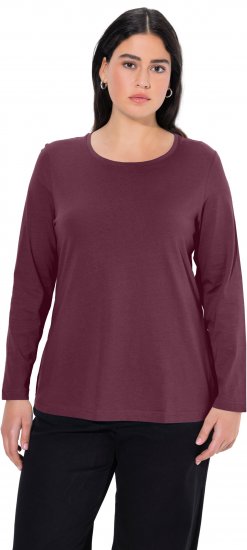 Ulla Popken Basic Round Neck Long Sleeve Slim Fit Cotton Tee Dark Berry - Тениски - 