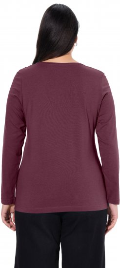 Ulla Popken Basic Round Neck Long Sleeve Slim Fit Cotton Tee Dark Berry - Тениски - 