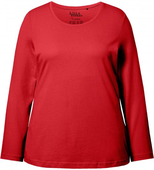 Ulla Popken Basic Round Neck Long Sleeve Slim Fit Cotton Tee Salsa Red - Тениски - 