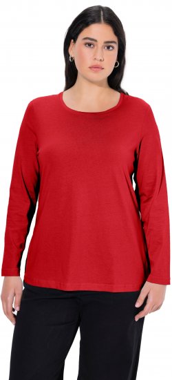 Ulla Popken Basic Round Neck Long Sleeve Slim Fit Cotton Tee Salsa Red - Тениски - 