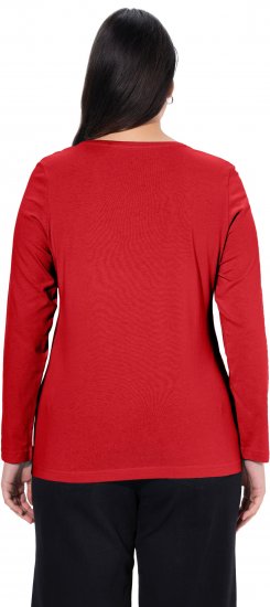 Ulla Popken Basic Round Neck Long Sleeve Slim Fit Cotton Tee Salsa Red - Тениски - 