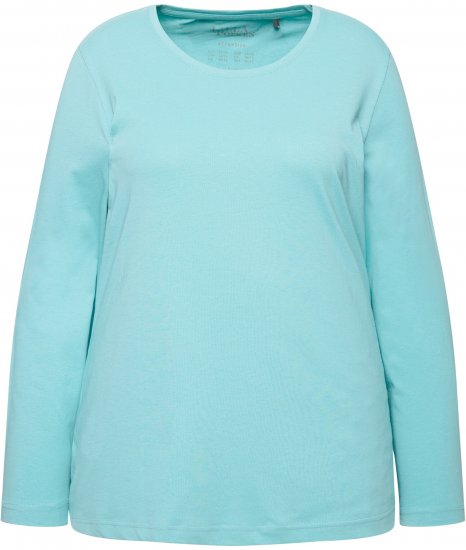 Ulla Popken Basic Round Neck Long Sleeve Slim Fit Cotton Tee Mint - Тениски - 