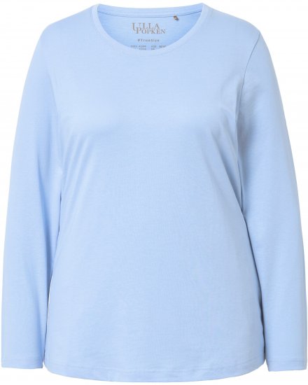 Ulla Popken Basic Round Neck Long Sleeve Slim Fit Cotton Tee Light Blue - Тениски - 