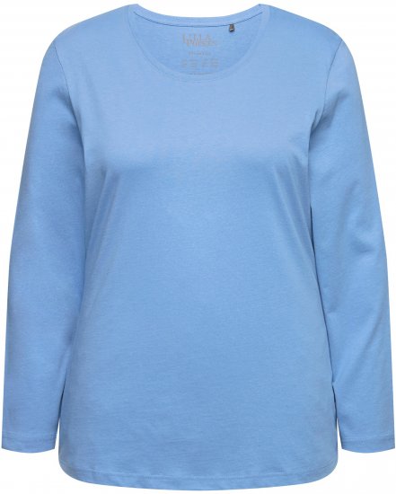 Ulla Popken Basic Round Neck Long Sleeve Slim Fit Cotton Tee Light Cornflower - Тениски - 