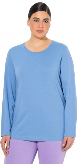 Ulla Popken Basic Round Neck Long Sleeve Slim Fit Cotton Tee Light Cornflower - Тениски - 