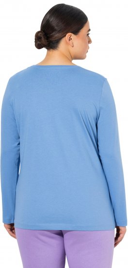 Ulla Popken Basic Round Neck Long Sleeve Slim Fit Cotton Tee Light Cornflower - Тениски - 