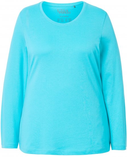 Ulla Popken Basic Round Neck Long Sleeve Slim Fit Cotton Tee Deep Aqua - Тениски - 