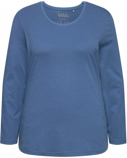 Ulla Popken Basic Round Neck Long Sleeve Slim Fit Cotton Tee Ink Blue - Тениски - 