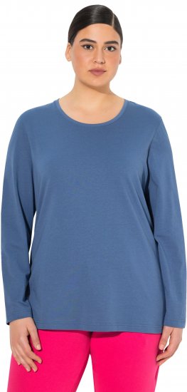 Ulla Popken Basic Round Neck Long Sleeve Slim Fit Cotton Tee Ink Blue - Тениски - 