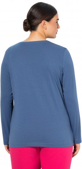 Ulla Popken Basic Round Neck Long Sleeve Slim Fit Cotton Tee Ink Blue - Тениски - 