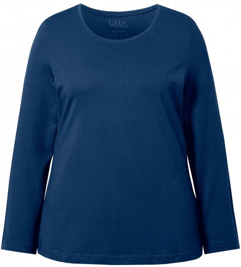 Ulla Popken Basic Round Neck Long Sleeve Slim Fit Cotton Tee Dark Blue - Тениски - 