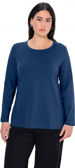 Ulla Popken Basic Round Neck Long Sleeve Slim Fit Cotton Tee Dark Blue - Тениски - 
