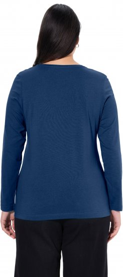 Ulla Popken Basic Round Neck Long Sleeve Slim Fit Cotton Tee Dark Blue - Тениски - 
