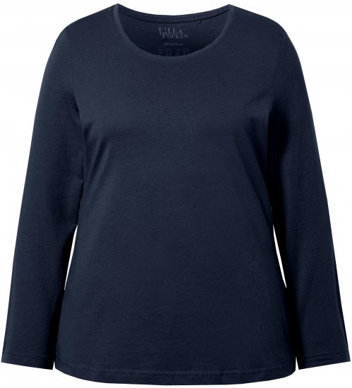 Ulla Popken Basic Round Neck Long Sleeve Slim Fit Cotton Tee Navy Blue - Тениски - 