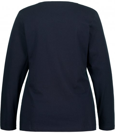 Ulla Popken Basic Round Neck Long Sleeve Slim Fit Cotton Tee Navy Blue - Тениски - 