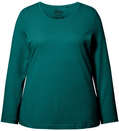 Ulla Popken Basic Round Neck Long Sleeve Slim Fit Cotton Tee Teal Green - Тениски - 