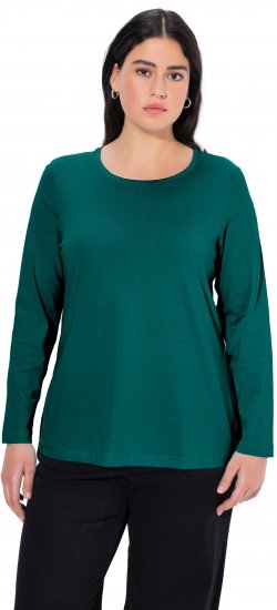 Ulla Popken Basic Round Neck Long Sleeve Slim Fit Cotton Tee Teal Green - Тениски - 