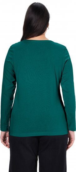 Ulla Popken Basic Round Neck Long Sleeve Slim Fit Cotton Tee Teal Green - Тениски - 