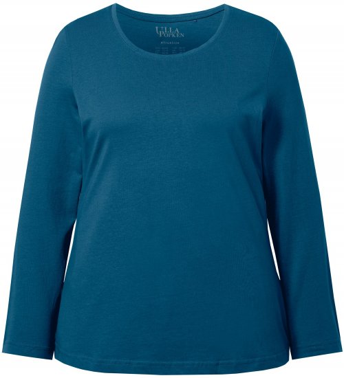 Ulla Popken Basic Round Neck Long Sleeve Slim Fit Cotton Tee Cerulean - Тениски - 