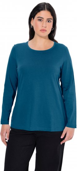 Ulla Popken Basic Round Neck Long Sleeve Slim Fit Cotton Tee Cerulean - Тениски - 