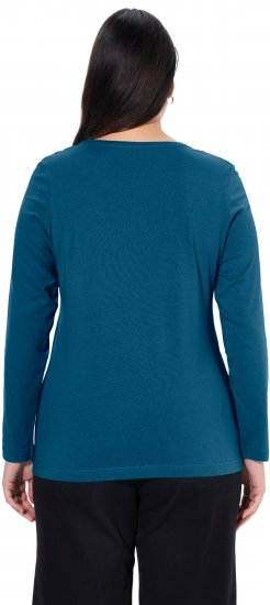 Ulla Popken Basic Round Neck Long Sleeve Slim Fit Cotton Tee Cerulean - Тениски - 