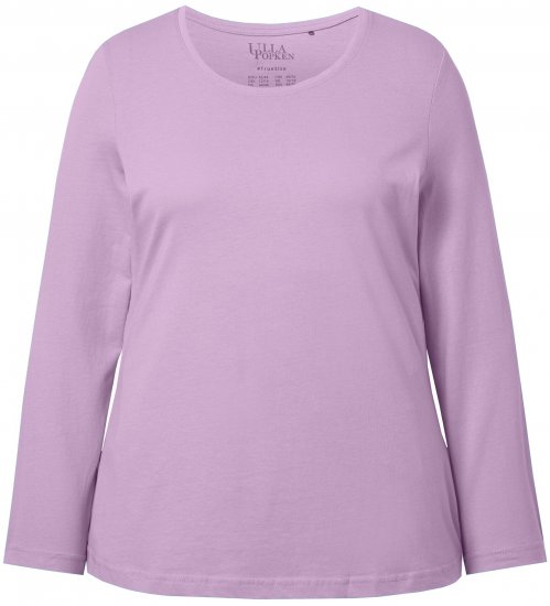 Ulla Popken Basic Round Neck Long Sleeve Slim Fit Cotton Tee Lavender - Тениски - 