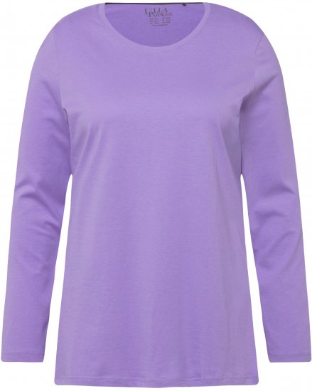 Ulla Popken Basic Round Neck Long Sleeve Slim Fit Cotton Tee Pale Lilac - Тениски - 
