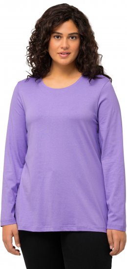 Ulla Popken Basic Round Neck Long Sleeve Slim Fit Cotton Tee Pale Lilac - Тениски - 