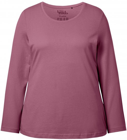 Ulla Popken Basic Round Neck Long Sleeve Slim Fit Cotton Tee Dark Rose - Тениски - 