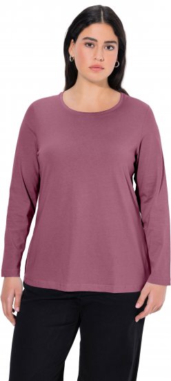 Ulla Popken Basic Round Neck Long Sleeve Slim Fit Cotton Tee Dark Rose - Тениски - 
