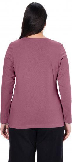 Ulla Popken Basic Round Neck Long Sleeve Slim Fit Cotton Tee Dark Rose - Тениски - 