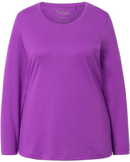 Ulla Popken Basic Round Neck Long Sleeve Slim Fit Cotton Tee Purple - Тениски - 