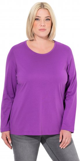 Ulla Popken Basic Round Neck Long Sleeve Slim Fit Cotton Tee Purple - Тениски - 