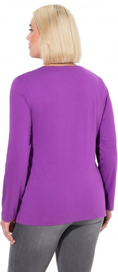 Ulla Popken Basic Round Neck Long Sleeve Slim Fit Cotton Tee Purple - Тениски - 