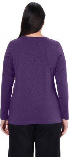 Ulla Popken Basic Round Neck Long Sleeve Slim Fit Cotton Tee Deep Violet - Тениски - 