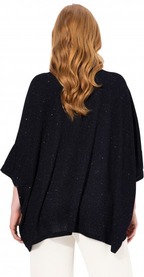 Ulla Popken Sparkling Draped Collared Tee Navy Blue - Печатни тениски за жени - 