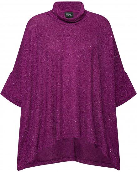 Ulla Popken Sparkling Draped Collared Tee Mulberry - Печатни тениски за жени - 