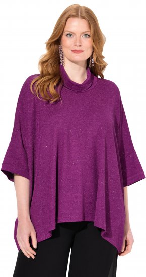 Ulla Popken Sparkling Draped Collared Tee Mulberry - Печатни тениски за жени - 