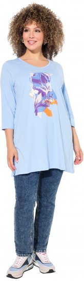 Ulla Popken Floral Motif 3/4 Sleeve Tunic Tee Light Blue - Печатни тениски за жени - 