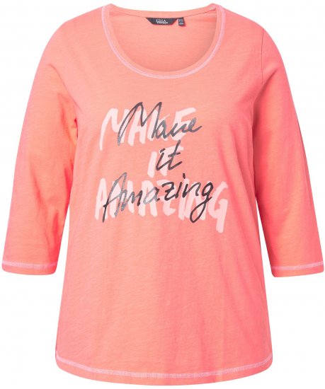 Ulla Popken Make It Amazing 3/4 Sleeve Graphic Tee Coral - Печатни тениски за жени - 