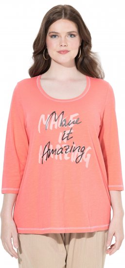 Ulla Popken Make It Amazing 3/4 Sleeve Graphic Tee Coral - Печатни тениски за жени - 