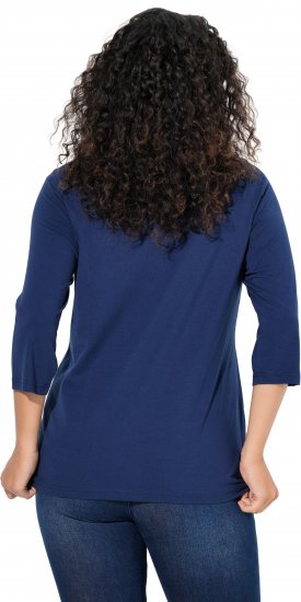 Ulla Popken Smile Rhinestone 3/4 Sleeve Graphic Tee Ink Blue - Печатни тениски за жени - 