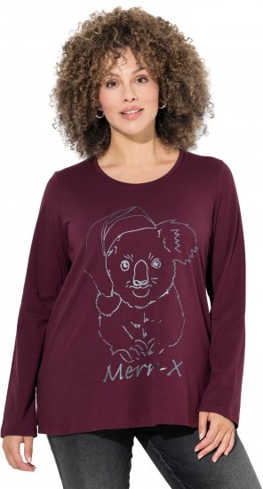 Ulla Popken Holiday Long Sleeve Graphic Tee Plum - Печатни тениски за жени - 