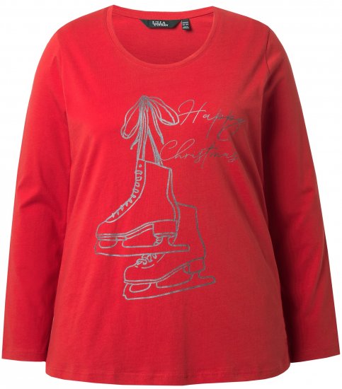 Ulla Popken Holiday Long Sleeve Graphic Tee Salsa Red - Печатни тениски за жени - 