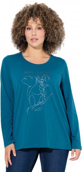 Ulla Popken Holiday Long Sleeve Graphic Tee Teal - Печатни тениски за жени - 