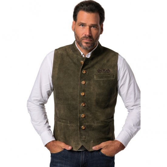 jP1880 Finest Goat Suede Traditional Vest Dark Brown - Trachten & Oktoberfest - Октоберфест облекло в големи размери (Trachten)